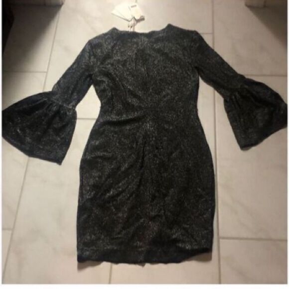 Ted Baker Women’s Size 2 Hannah Bell Sleeve Mini Dress Grey Sparkle Metallic - Picture 7 of 15